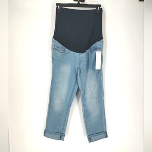 Times Two, Light Rinse Cuffed Over Belly Maternity Capri Jeans